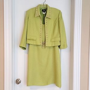 Woman's Two Piece DB  Collection Tank Dress a Jacket in Lime Green and white. 10